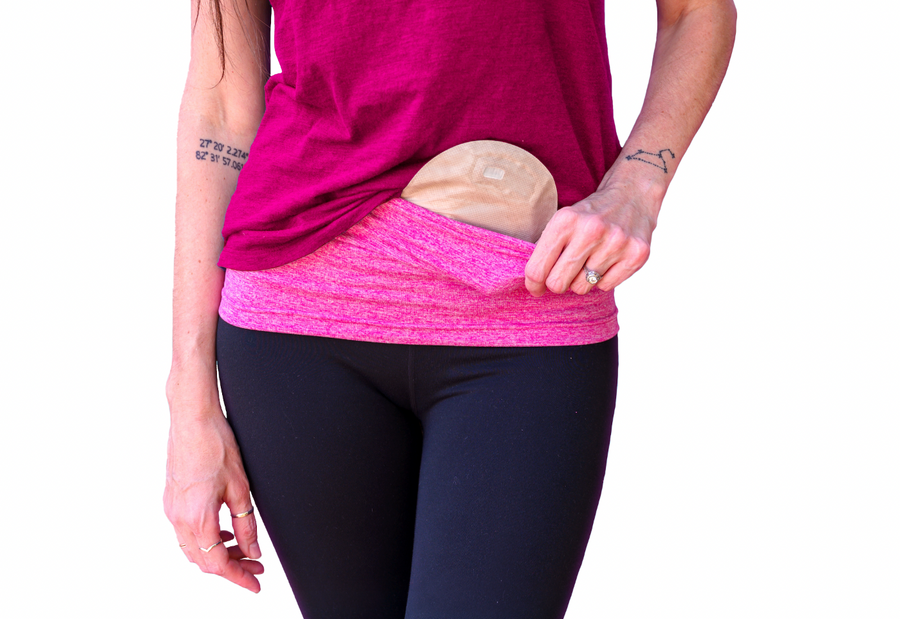 model wearing softstretch waistband in hot pink with leggings