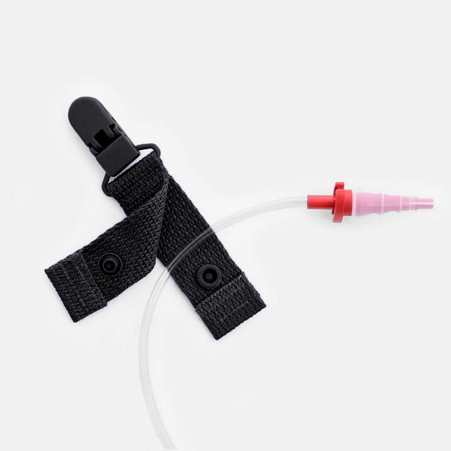single black nylon and plastic cath clip with catheter 