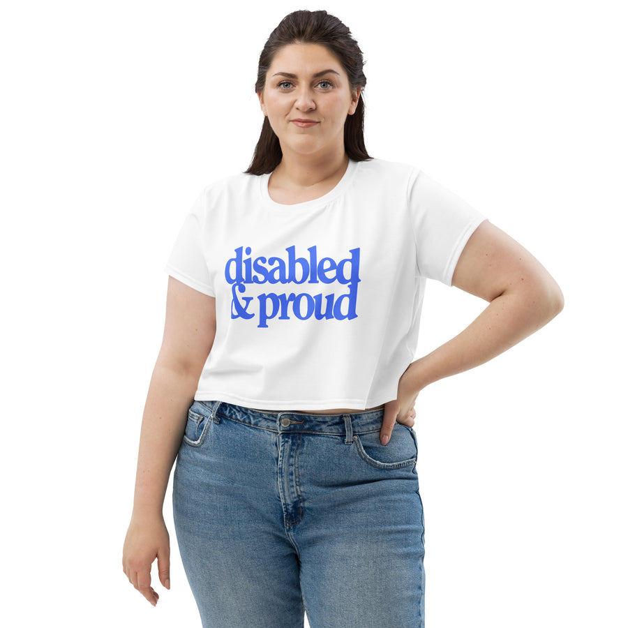 white crop tee with "disabled & proud" written