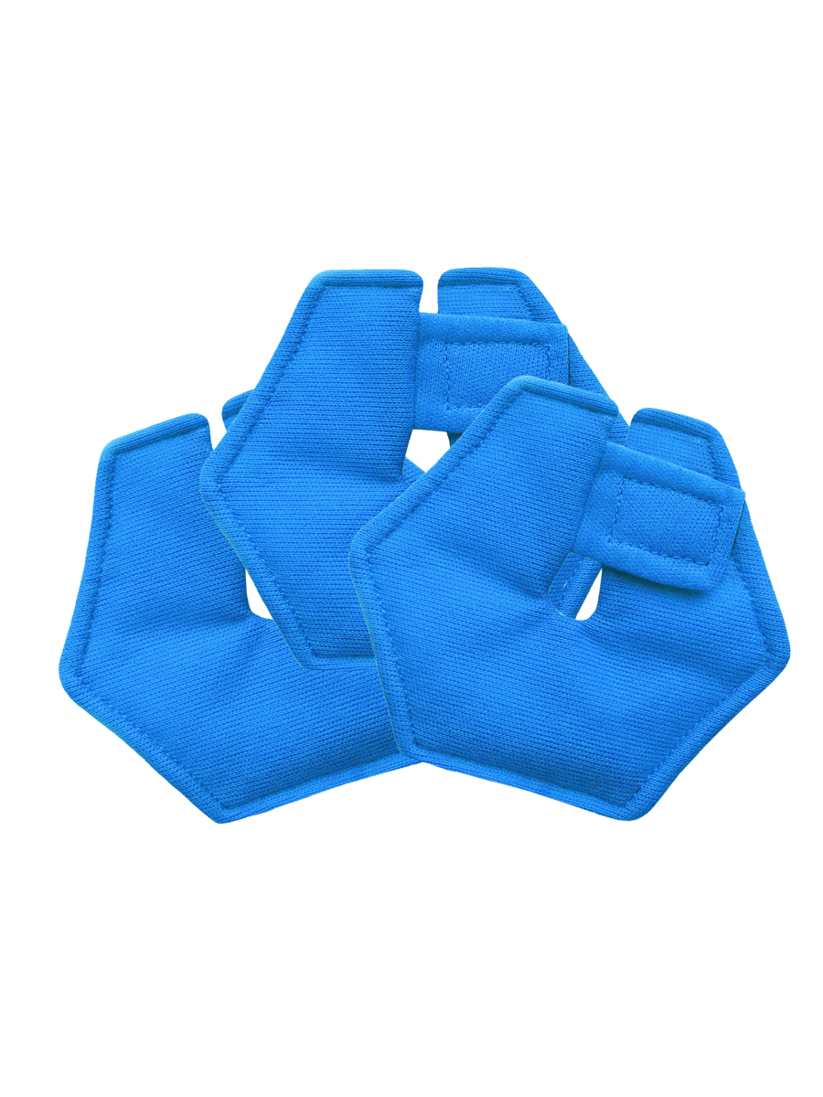 three blue antimicrobial g-tube pads