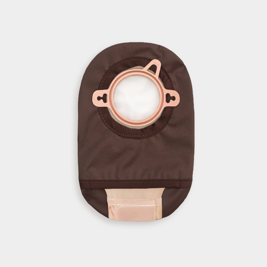 back view of single lightweight waterproof ostomy pouch cover in Cocoa color