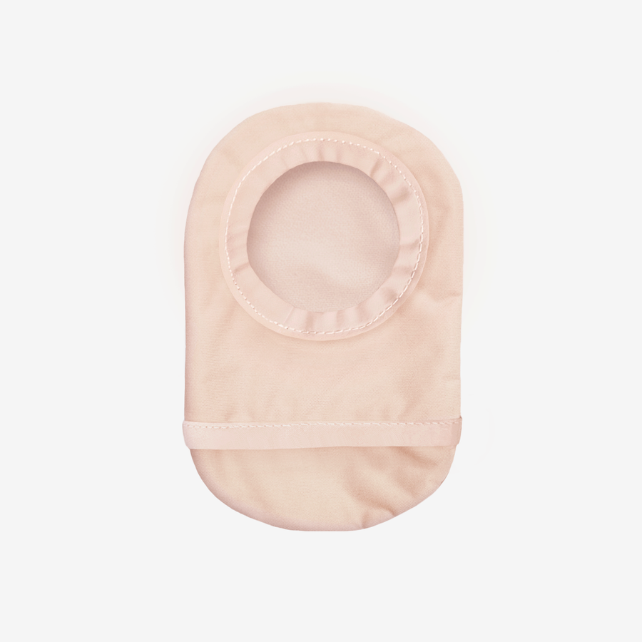 back view of single Light Beige waterproof ostomy pouch cover made with environmentally conscious lightweight materials