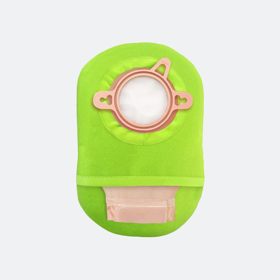 back view of single waterproof lightweight ostomy pouch cover in lime color